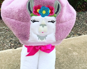 Girl Llama Hooded Towel for kids, Large Kids Hooded Towel