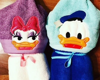 Daisy and/or Donald Inspired Hooded Towel for kids, Large Kids Hooded Towel, Character Hooded towel