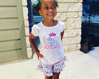 Back to School Princesses Don’t Do Homework Appliqued Tee