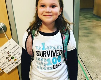 I Survived 100 days 100th Day of School Embroidered Tee, 100th Day of School Shirt, 100th Day Tshirt