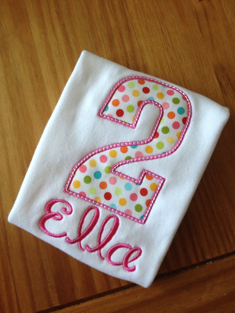Polka Dot Birthday Number Appliqued Tee Your choice of number image 1