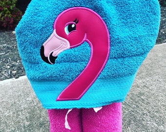 Girl Flamingo Hooded Towel for kids, Large Kids Hooded Towel