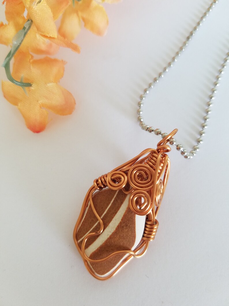 Lake Michigan Beach Or Sea Pottery Necklace Pendant Wire Wrapped And One Of A Kind