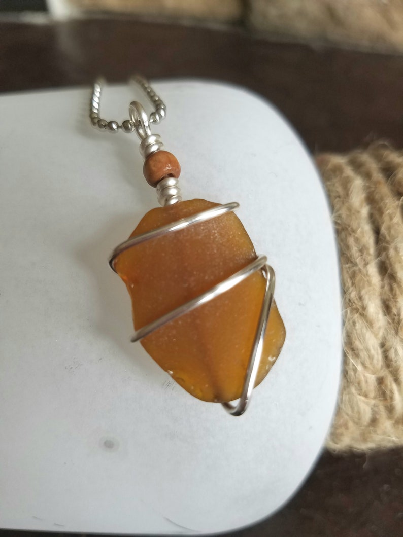Lake Michigan Beach Or Sea Glass Necklace Pendant In Amber Brown One Of A Kind Great Lakes State Souvenir