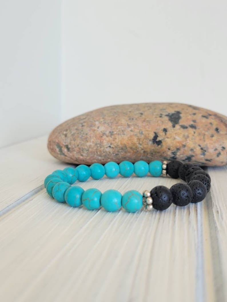 Turquoise Dyed Howlite and Lava Rock Diffuser Bracelet with Optional Essential Oil Sample