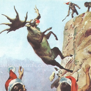 Rudolph - Seizoensgebonden boxset met dinosauruskerstkaarten van Unusual Cards. Grappige handgesneden collages maken de feestdagen nog leuker!