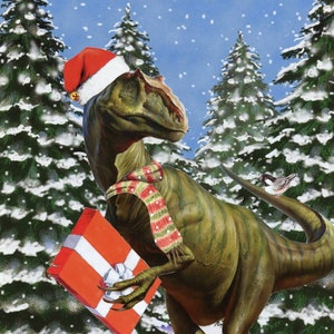 Winter Wonderland: caja de temporada de tarjetas navideñas de dinosaurios de Unusual Cards. ¡Los divertidos collages cortados a mano mejoran las vacaciones!