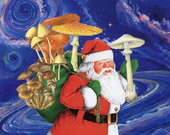 Shaman-ta -Seasonal box set of psychedelic Christmas Cards from Unusual Cards. Santa is bringing all the kids mushrooms this year!