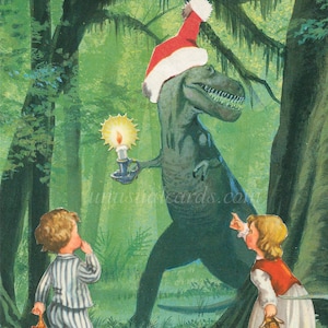 Swamp Santa - Conjunto de caixas sazonais de cartões de Natal de dinossauros da Unusual Cards. Bayou Dino Claus ilumina o caminho para todos os bons meninos e meninas.