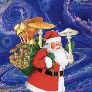 Shaman-ta - Caja de temporada de tarjetas de Navidad psicodélicas de Unusual Cards. ¡Papá Noel trae a todos los niños setas este año!