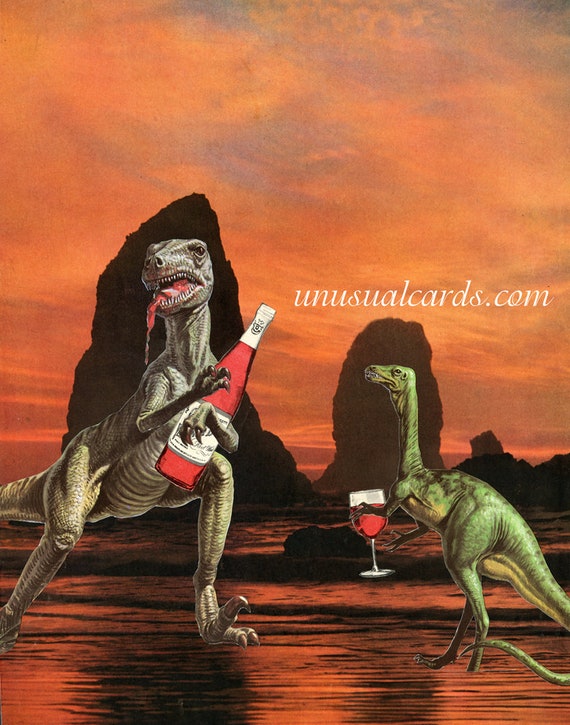 Winosaurs, an Original Hand Cut Art Collage Featuring Two