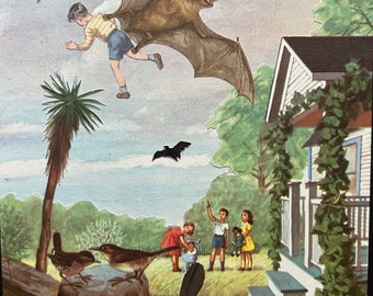 Bat Country, an original hand cut art collage remembering the childhood joy of being carried away by swarms of giant bats.