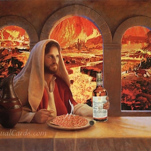 The Breakup, un collage artistico originale tagliato a mano - l'ultima cena di Gesù sarà whisky e spaghetti mentre guardi il mondo bruciare.