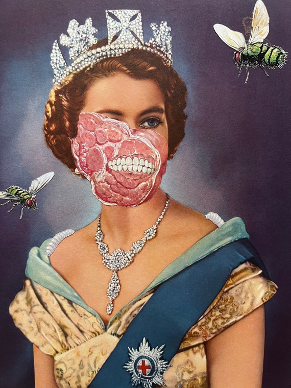 God Save the Queen, an Original Hand Cut Art Collage Featuring the