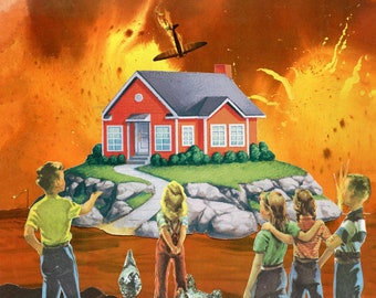 World War III, an original hand cut art collage featuring your charming childhood memories of the apocalyptic end of the world