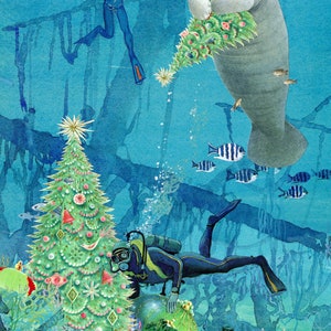Eintauchen in die Feiertage, Box-Set mit 10 Manatee Unterwasser-Weihnachtskarten, perfekt zum Versenden an Ihren Lieblingstaucher!
