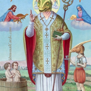 Adesivo Santo Saurus per laptop, paraurti o borraccia, perfetto per la spedizione con una gift card. Regalo Lizard People Illuminati per card!