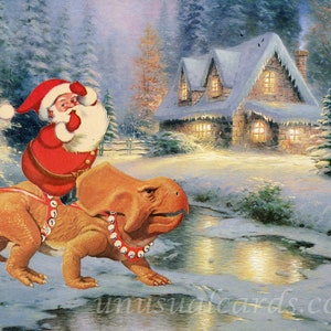 Whoose Woods zijn dit? - Seizoensgebonden doos set van Dinosaur Christmas Cards van ongebruikelijke kaarten. Thomas Kinkade Robert Frost Mashup