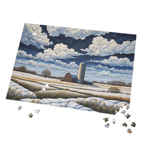 The Brown Barn in Winter Puzzle (500, 1000-Piece), Digital design