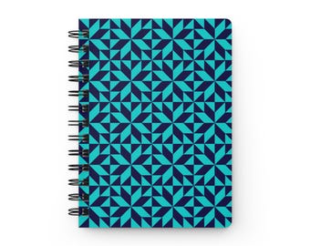 Blue Geometric Star Pattern Spiral Bound Journal