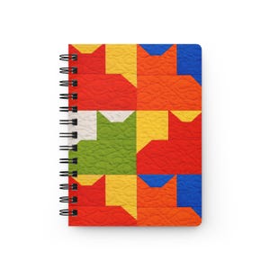 Quaderno con rilegatura a spirale e motivo a blocchi di gatto / Quaderno per patchwork geometrico