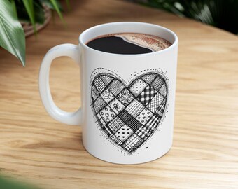 Patchwork Heart Design Ceramic Mug
