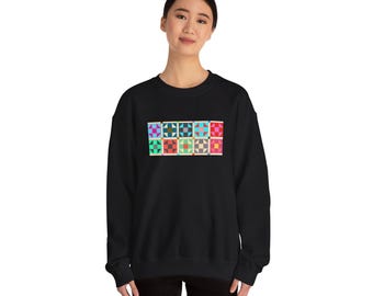 Shoo Fly Quilt Pattern Crewneck Sweatshirt | Vibrant Patchwork Squares