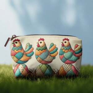 Folk Art Chicken & Eggs Accessory Pouch w T-bottom
