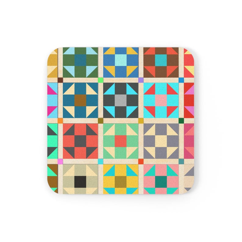 Patchwork quiltpatroon onderzetter kurk achterkant afbeelding 2