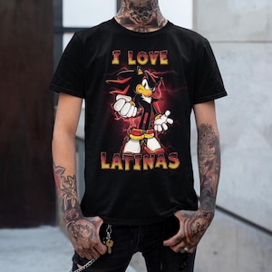 Shadow Loves Latinas T-Shirt | Unique Vintage Meme Tee | Stylish Nerdy Gift for Hedgehog Lovers