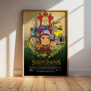 Poster « La forêt enchantée » d'amis souriants | Décoration murale 24 x 36 | Décor de dessin animé culte | Impression sur le thème de la fantaisie | Art d'animation en édition limitée