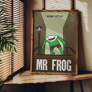 Affiche souriante de " M. Frog " d'amis de Zazzle.be Liste d'envies Créez un Magasin Vous avez des idées ? Art mural | Impression d'art drôle de bande dessinée | Poster Amis souriants
