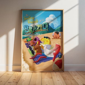 Poster « Brésil » d'amis souriants | Décoration murale 24 x 36 | Décor de dessin animé culte | Impression de comédie surréaliste | Oeuvre d'art en édition limitée « Smiling Friends »