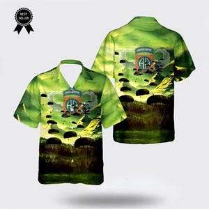 US Army 82nd Airborne Paratrooper Hawaiian Shirt - Green Military Design