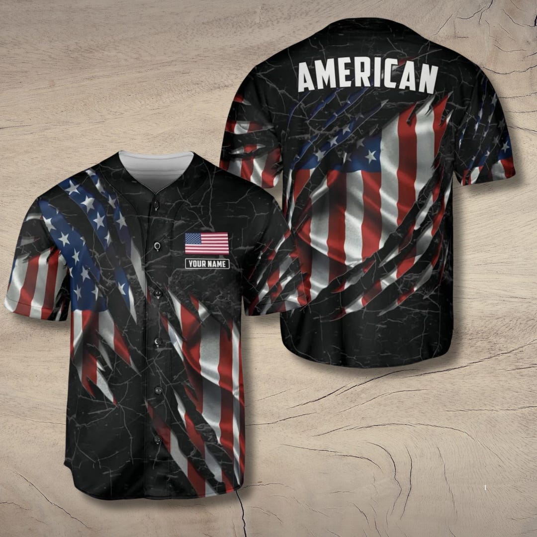 American Flag Ripped Baseball Jersey Black Marble Texture – USA ...