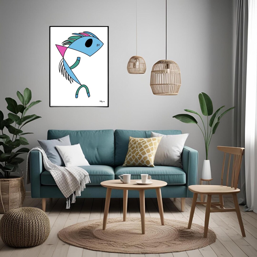 Fishman Art Print: Modern Graphic Wall Art (A4, A3 Digital Download) - Etsy