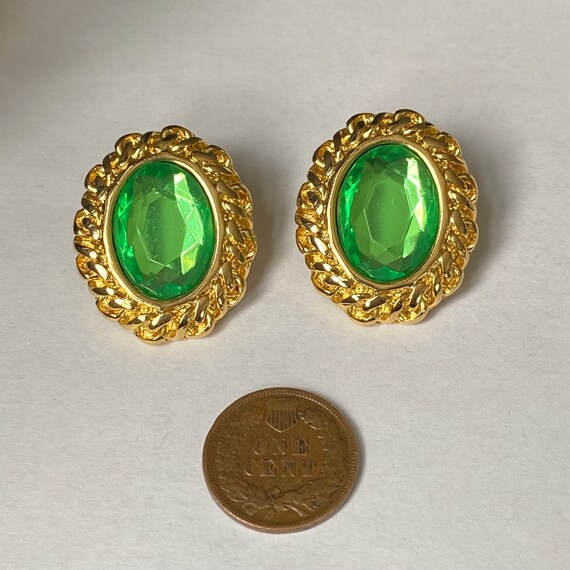 Vintage Bright Green Earrings- KJL - image 4