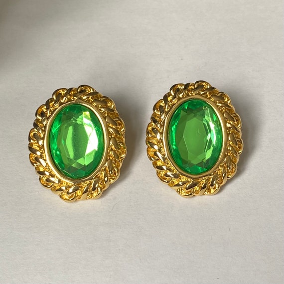 Vintage Bright Green Earrings- KJL - image 1