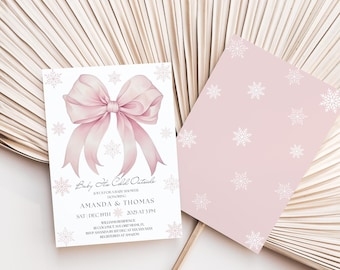 Pink Bow Coquette Preppy Winter Baby Shower Invitation Template (Digital)