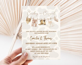 Western Gender Reveal Invitation: Cowboy or Cowgirl, Editable Template
