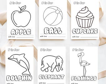First ABC Book, Baby Shower Kids Alphabet Coloring Book, Funny Game Template, Baby Shower Coloring Book Digital Instant Download