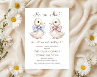 Duck Gender Reveal Invitation: Pink & Blue Boho Template (Digital Download 5x7" )