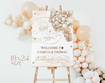 Spanish Gender Reveal Sign: Bear Baby Shower Decor (Digital Download)