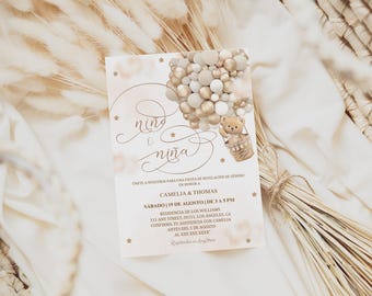 Spanish Teddy Bear Gender Reveal Invitation: Neutral Boho (Digital)