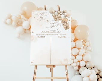 Teddy Bear Gender Reveal Voting Sign: Team Boy, Team Girl (Editable Template)