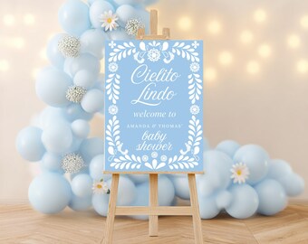 Mexican Blue Cielito Lindo Baby Shower Welcome Sign, Papel Picado Talavera Template