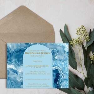 Blue Marble Wedding Invitation Digital Template