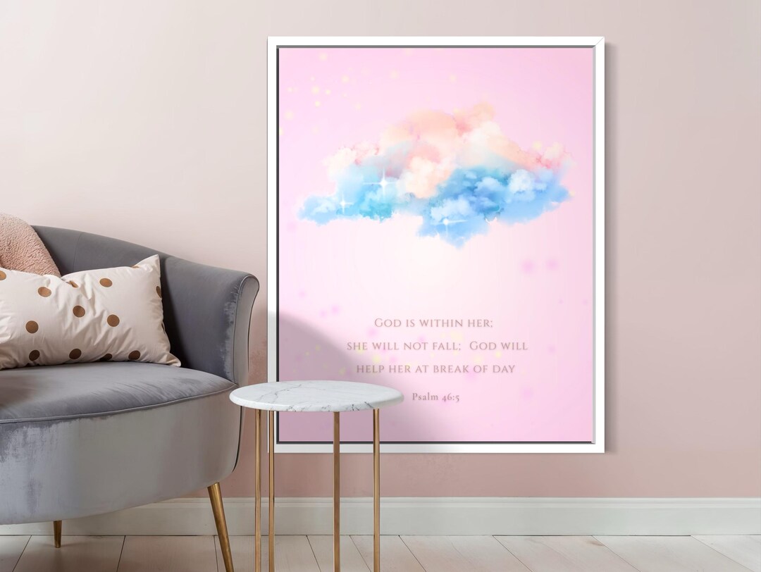 God is Within Her Wall Art, Psalm 46:5 Bible Verse Print, Pink Cloud ...