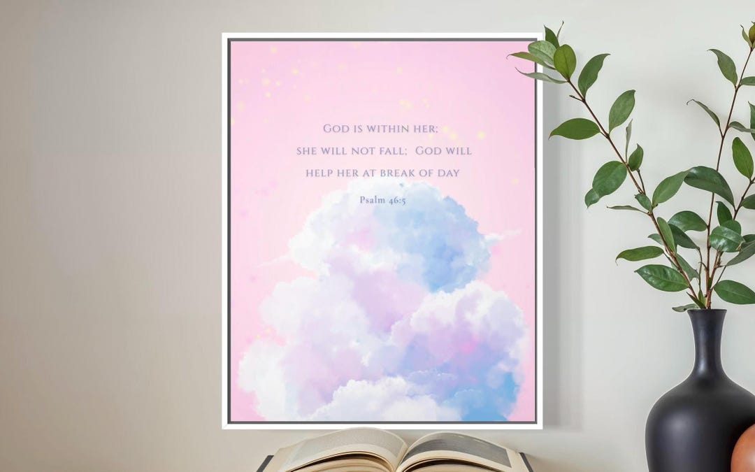 God is Within Her Wall Art, Psalm 46:5 Bible Verse Print, Soft Pink ...