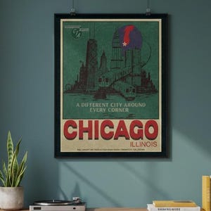 Vintage Chicago Travel Poster – CTA Architecture Art Print